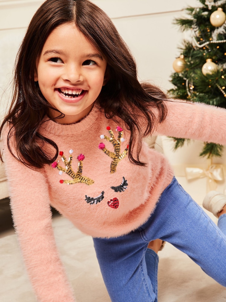 Lipsy Pink Mini Knitted Christmas Jumper (2-6yrs) - Image 2 of 4