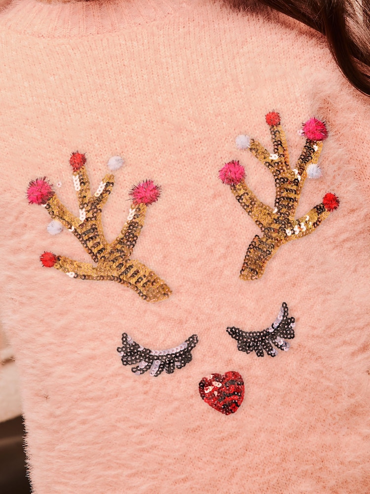 Lipsy Pink Mini Knitted Christmas Jumper (2-6yrs) - Image 4 of 4
