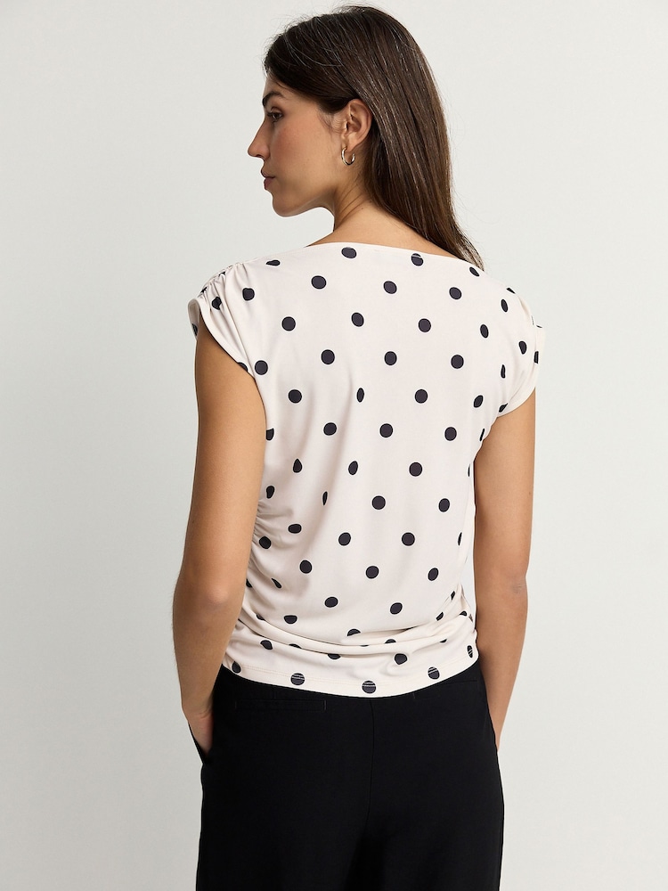 Bolinhas pretas e pretas - Blusa drapeada sem mangas - Imagem 2 de 4
