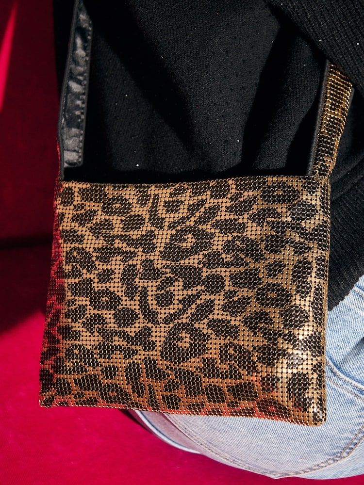 Rockett St George Leopard/Gold Chainmail Cross-Body Animal Bag - Image 2 of 9