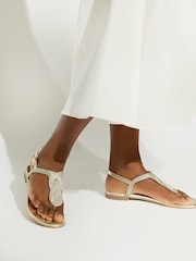 Dune London Gold Logics Twist Toe Post Sandals - Image 1 of 7