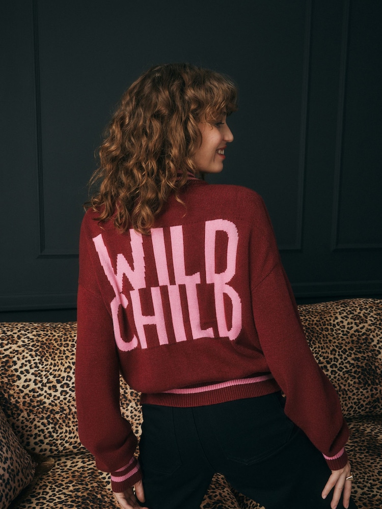 Rockett St George Berry Red Wild Chid Knit Bomber Jacket - Image 1 of 9