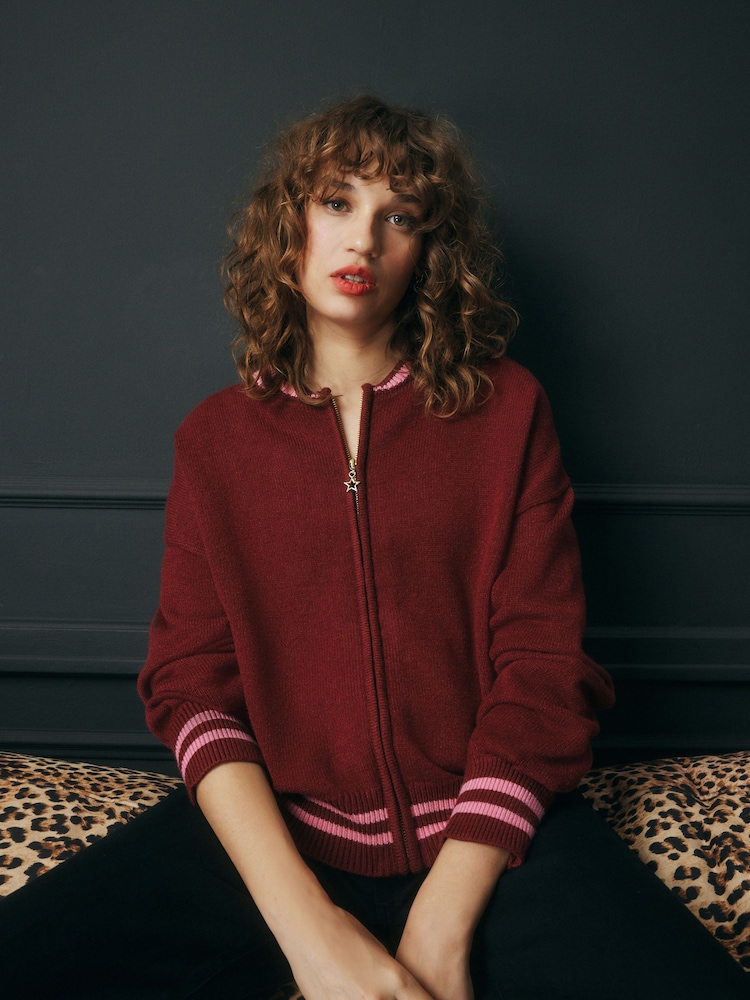 Rockett St George Berry Red Wild Chid Knit Bomber Jacket - Image 2 of 9