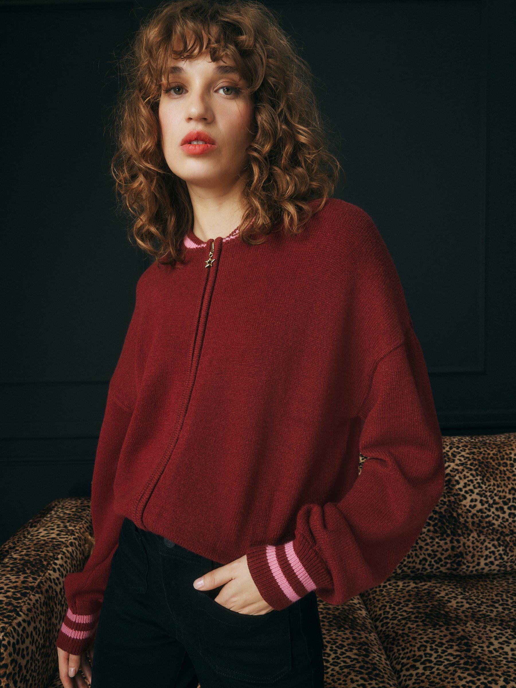 Buy Rockett St George Berry Red Wild Chid Knit Bomber Jacket