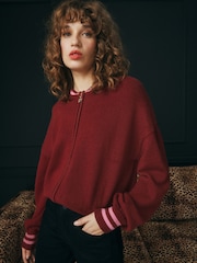 Rockett St George Berry Red Wild Chid Knit Bomber Jacket - Image 3 of 9