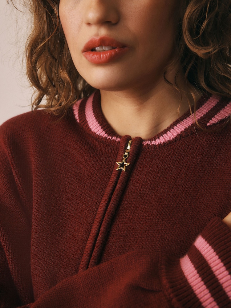 Rockett St George Berry Red Wild Chid Knit Bomber Jacket - Image 9 of 9