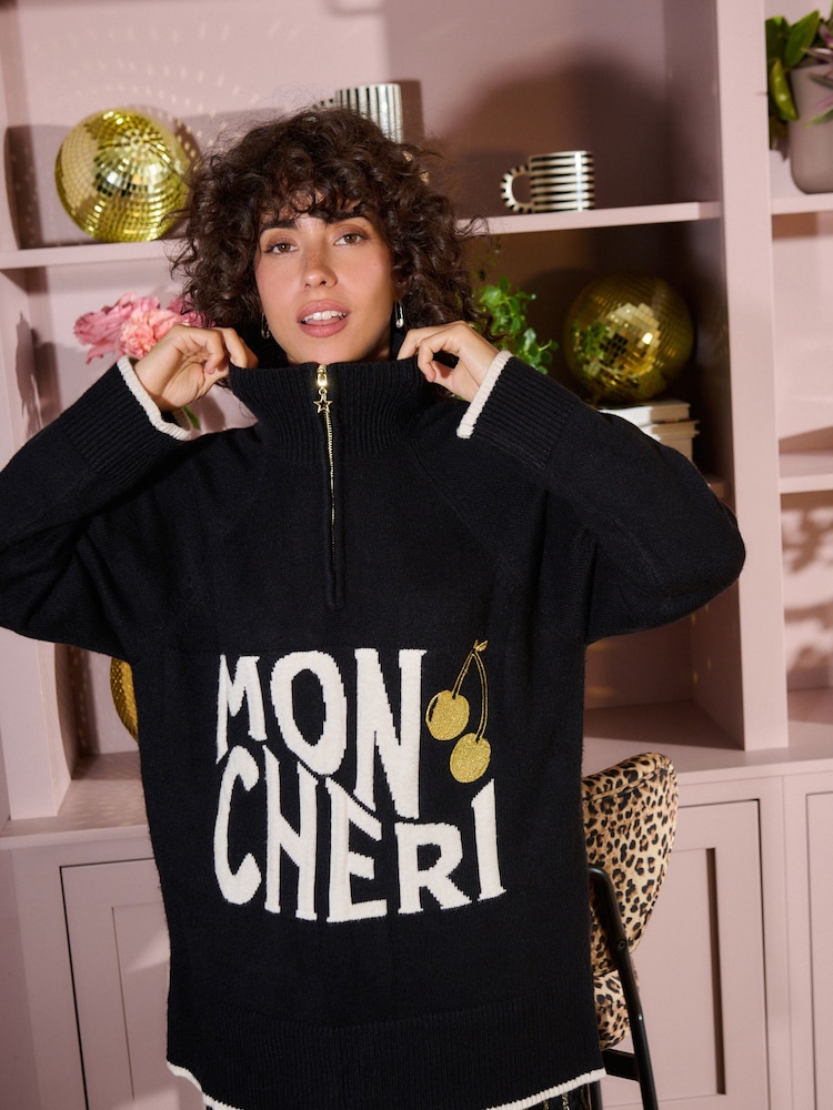 Rockett St George Black Mon Cheri Knit Half Zip Jumper - Image 1 of 12