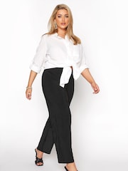 Yours Curve Black Pull On Wide Leg Stretch Trousers - Image 5 of 6