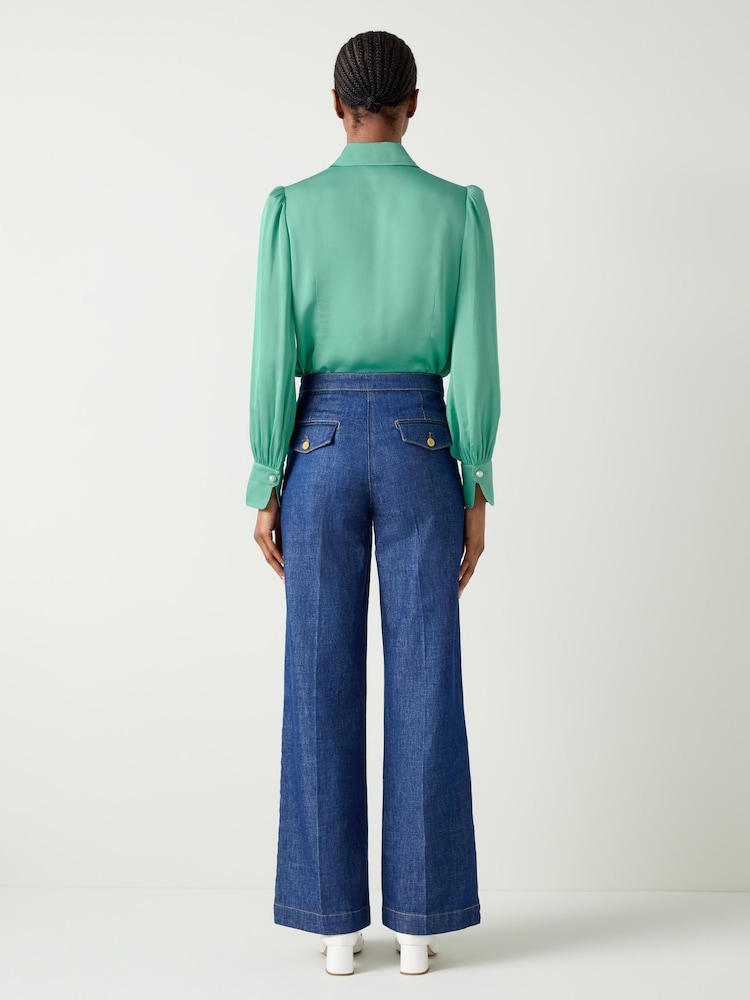 LK Bennett Light Green Sonya Satin Crepe Blouse - Image 2 of 5