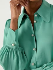 LK Bennett Light Green Sonya Satin Crepe Blouse - Image 4 of 5