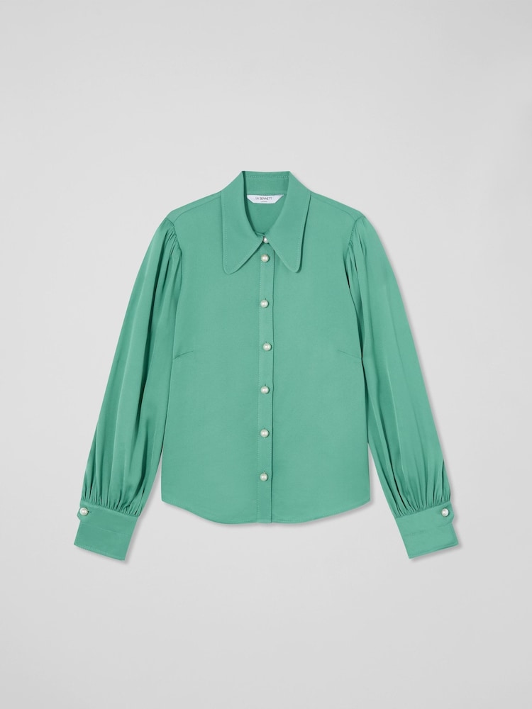 LK Bennett Light Green Sonya Satin Crepe Blouse - Image 5 of 5