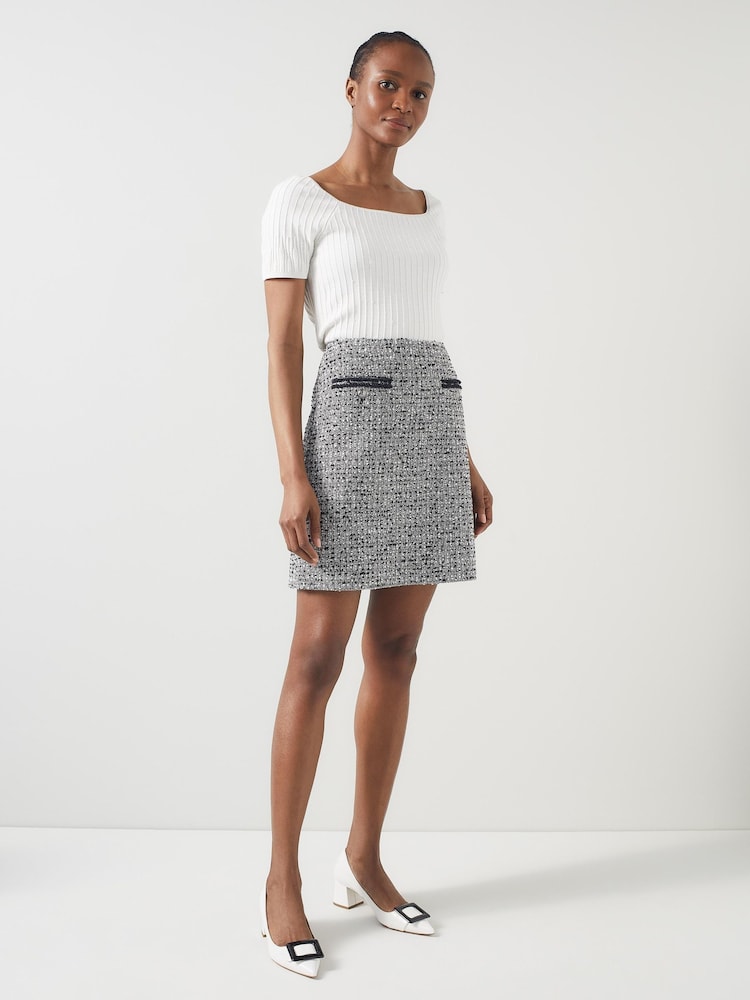 LK Bennett Black/Ivory Charlie Tweed and Trim Skirt - Image 1 of 4