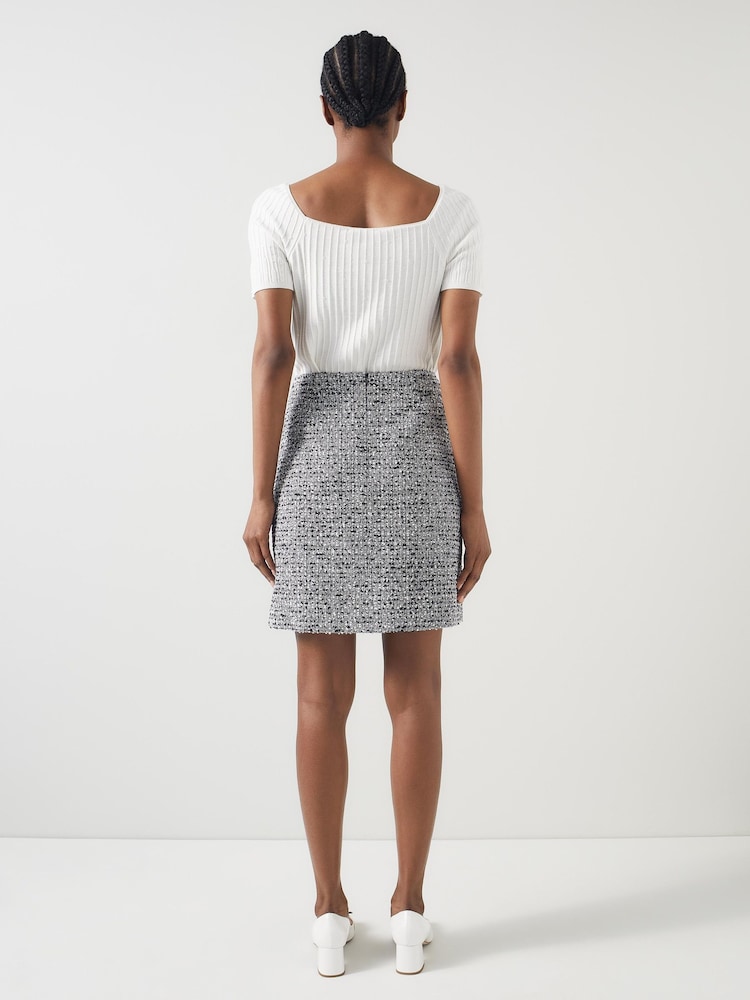 LK Bennett Black/Ivory Charlie Tweed and Trim Skirt - Image 2 of 4