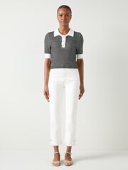 LK Bennett Cream Nancy Stripe Contrast Collar Knit Top - Image 1 of 6