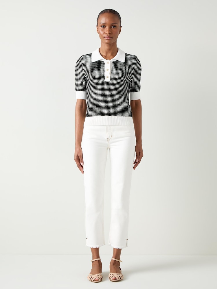 LK Bennett Cream Nancy Stripe Contrast Collar Knit Top - Image 1 of 6 LK Bennett Cream Nancy Stripe Contrast Collar Knit Top - Image 1 of 6