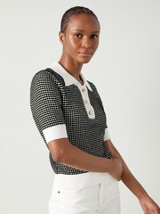 LK Bennett Cream Nancy Stripe Contrast Collar Knit Top - Image 4 of 6
