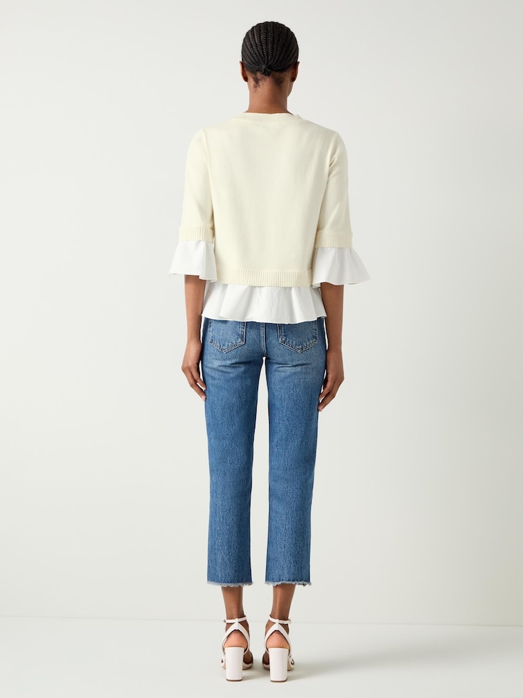 LK Bennett Cream Maisie Poplin Frill Trim Jumper - Image 2 of 4 LK Bennett Cream Maisie Poplin Frill Trim Jumper - Image 2 of 4