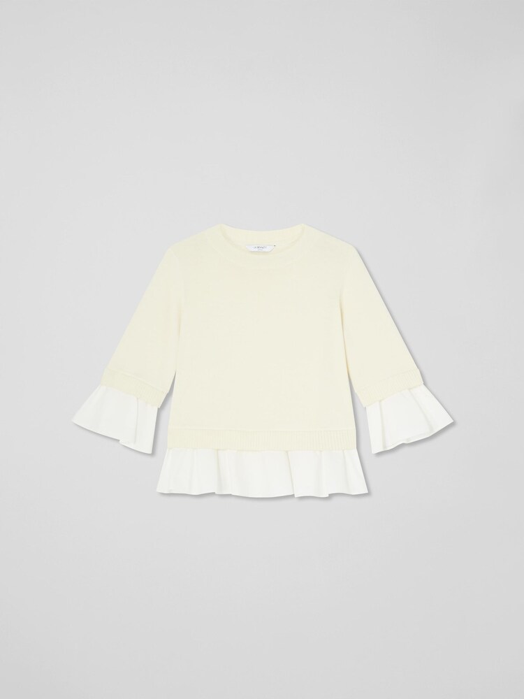 LK Bennett Cream Maisie Poplin Frill Trim Jumper - Image 4 of 4 LK Bennett Cream Maisie Poplin Frill Trim Jumper - Image 4 of 4