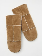 FatFace Tan Brown Suede Mittens - Image 1 of 3