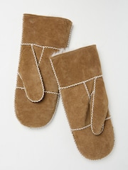 FatFace Tan Brown Suede Mittens - Image 2 of 3
