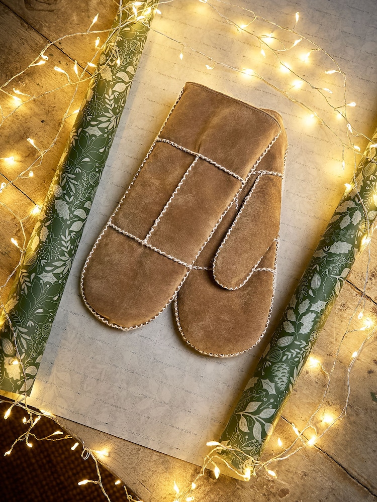 FatFace Tan Brown Suede Mittens - Image 3 of 3
