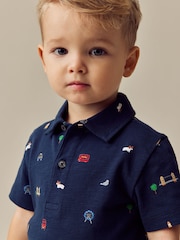 Navy London All Over Print Short Sleeve Polo Shirt And Shorts Set (3mths-7yrs) - Image 4 of 4