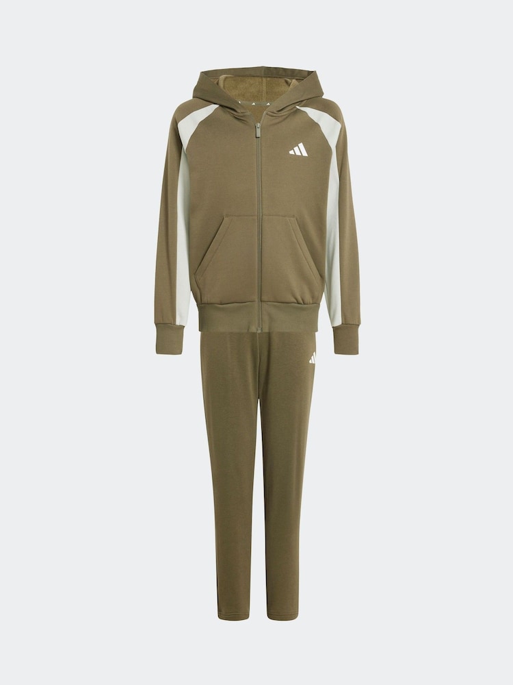adidas Green Colour Block Fleece Tracksuit - Image 6 of 8