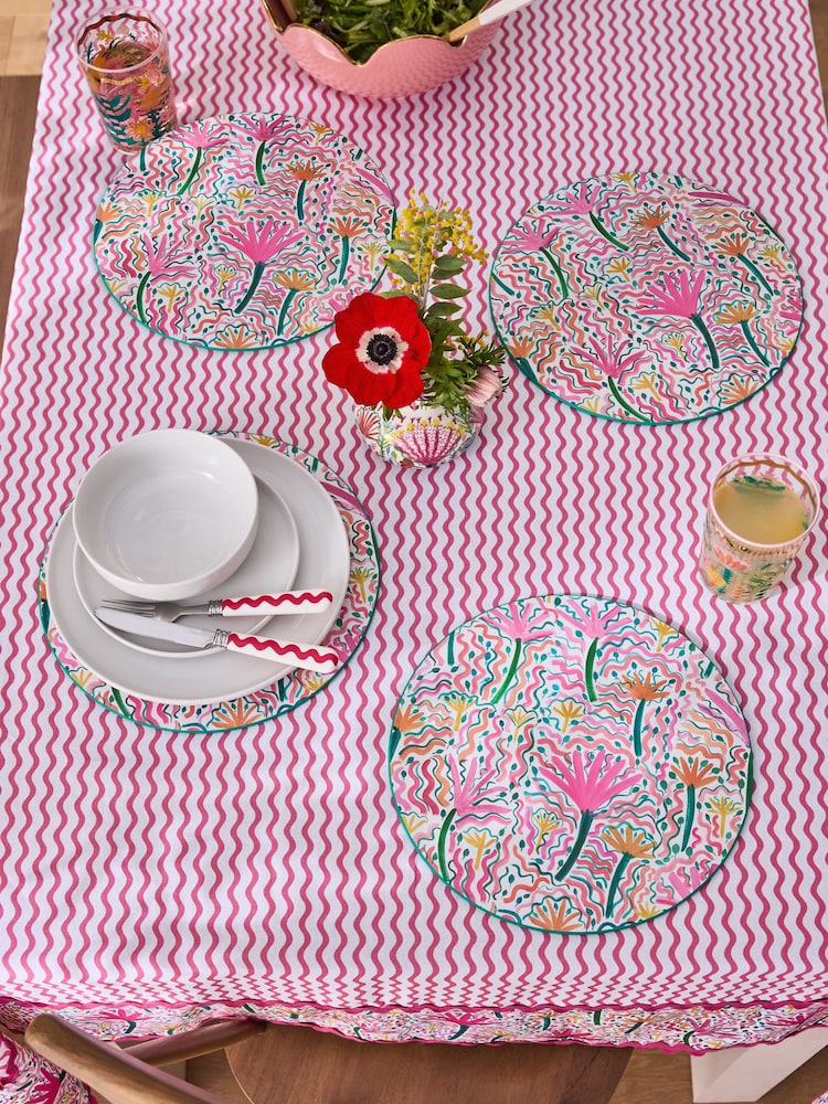 Lucy Tiffney Set of 4 Pink/Green Matte Finish Cork Placemats - Image 1 of 3