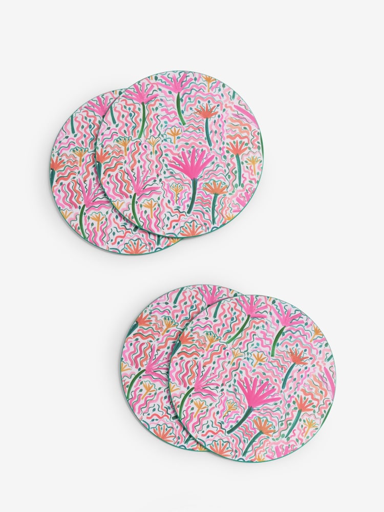 Lucy Tiffney Set of 4 Pink/Green Matte Finish Cork Placemats - Image 3 of 3