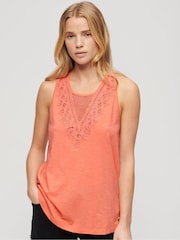 Superdry Pink 100% Cotton Jersey Lace Vest - Image 1 of 3