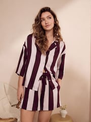 Berry Stripe Button Through Short Set Pyjamas - Image 1 of 7
