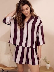 Berry Stripe Button Through Short Set Pyjamas - Image 2 of 7