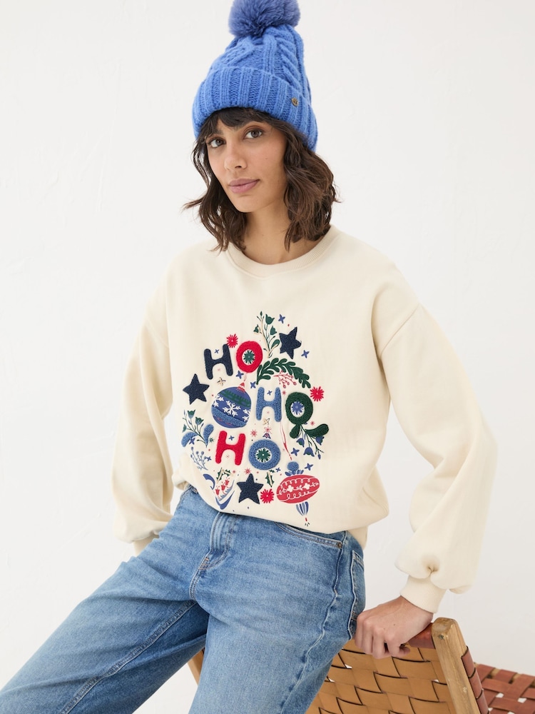 FatFace Ivory Christmas Graphic Crew Sweat Top - Image 1 of 9 FatFace Ivory Christmas Graphic Crew Sweat Top - Image 1 of 9