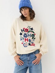 FatFace Ivory Christmas Graphic Crew Sweat Top - Image 2 of 9