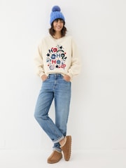 FatFace Ivory Christmas Graphic Crew Sweat Top - Image 4 of 9