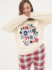 FatFace Ivory Christmas Graphic Crew Sweat Top - Image 6 of 9