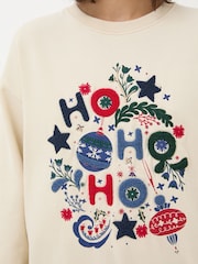 FatFace Ivory Christmas Graphic Crew Sweat Top - Image 8 of 9