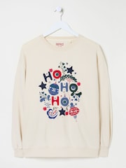 FatFace Ivory Christmas Graphic Crew Sweat Top - Image 9 of 9