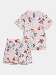 adidas Pink Essentials Fun All-Over Print 100% Cotton Shorts and T-Shirt Set - Image 1 of 7