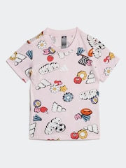 adidas Pink Essentials Fun All-Over Print 100% Cotton Shorts and T-Shirt Set - Image 2 of 7