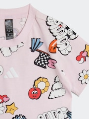 adidas Pink Essentials Fun All-Over Print 100% Cotton Shorts and T-Shirt Set - Image 6 of 7