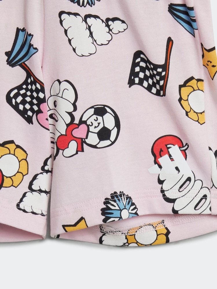 adidas Pink Essentials Fun All-Over Print 100% Cotton Shorts and T-Shirt Set - Image 7 of 7