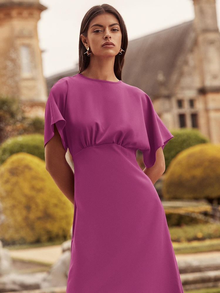 Lipsy Pink Petite Flutter Sleeve Underbust Midi Dress - Image 6 of 8