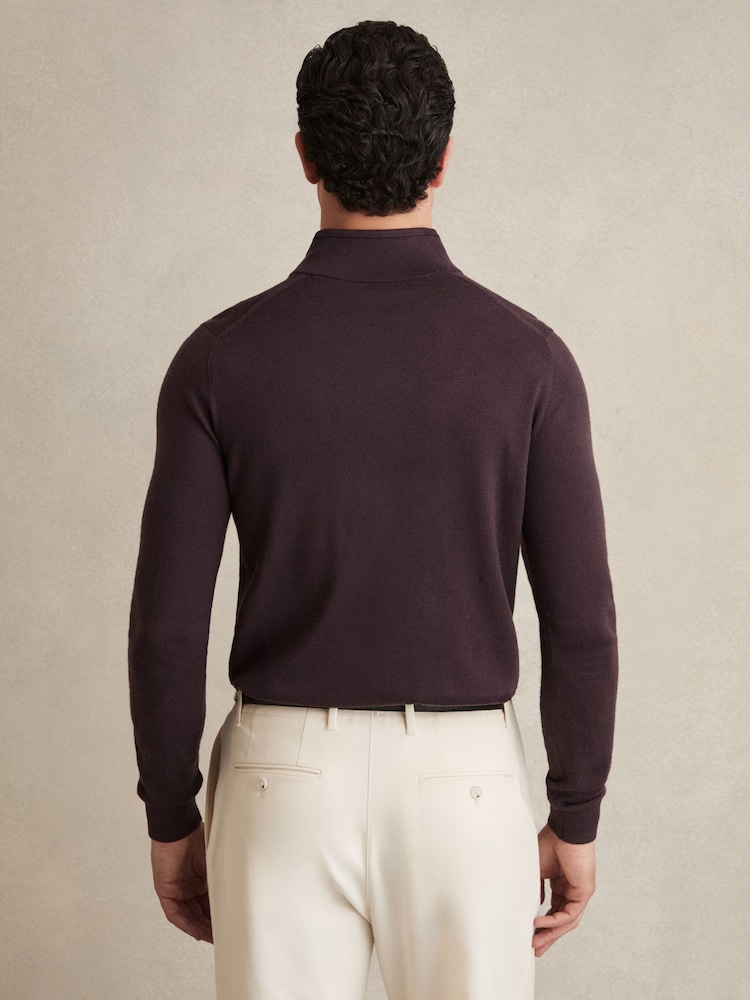 Reiss Dark Bordeaux Blackhall Merino Wool Half-Zip Jumper - Image 4 of 5