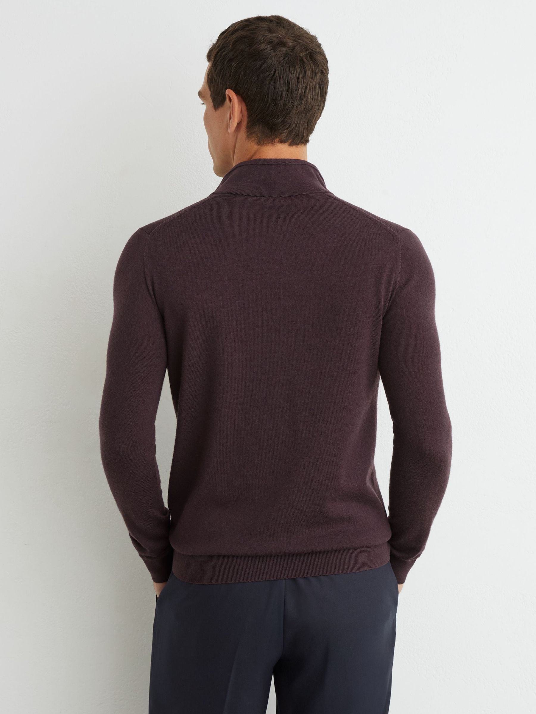 Buy Reiss Dark Bordeaux Blackhall Merino Wool Half-Zip Jumper from