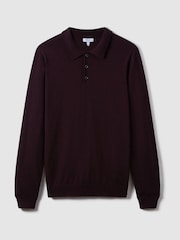 Reiss Dark Bordeaux Trafford Merino Wool Polo Shirt - Image 2 of 7