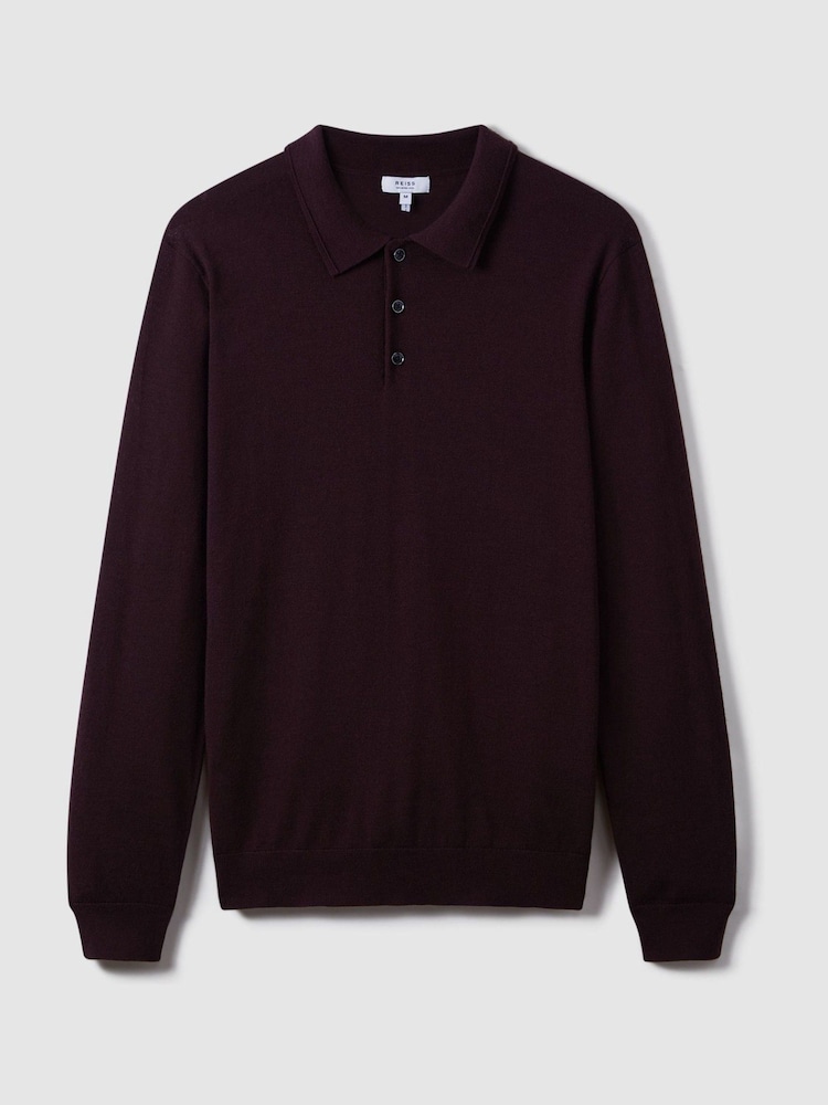 Reiss Dark Bordeaux Trafford Merino Wool Polo Shirt - Image 2 of 7