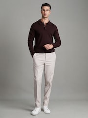 Reiss Dark Bordeaux Trafford Merino Wool Polo Shirt - Image 3 of 7