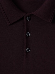 Reiss Dark Bordeaux Trafford Merino Wool Polo Shirt - Image 6 of 7