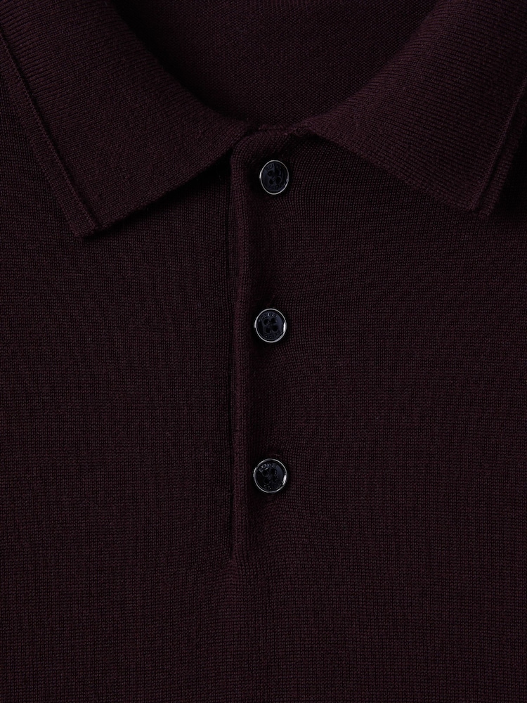 Reiss Dark Bordeaux Trafford Merino Wool Polo Shirt - Image 6 of 7